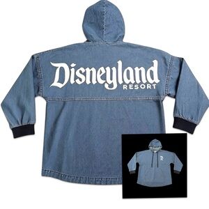 Disneyland Resort Spirit Jersey Denim Hoodie Pullover Spellout Unisex S Oversize